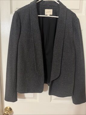 LOFT Black and Gray Striped Shawl-Collar Open Blazer -Size XL
